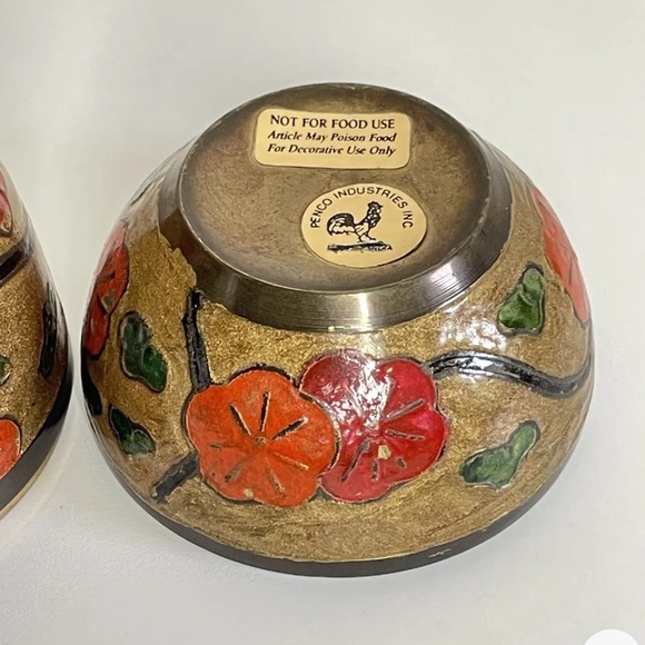 Penco Inc Brass & Enamel Egg Trinket Holder Cloisonné Gold w/Red Flowers - Picture 9 of 9